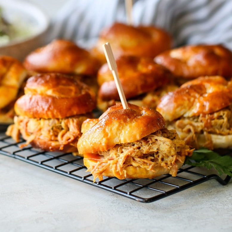 Baked Pulled Pork Sliders on Pretzel Buns - CASE