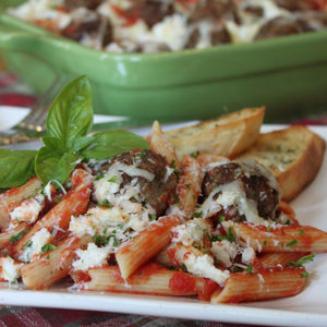 Baked Meatballs and Cheesy Penne Pasta