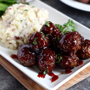 Bourbon Glazed Wild Rice Meatballs with Garlic Mashed Potatoes 6 Serving