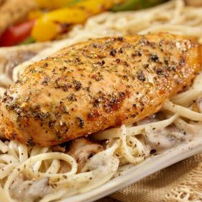 Chicken Bellagio with Basil Cream Pasta