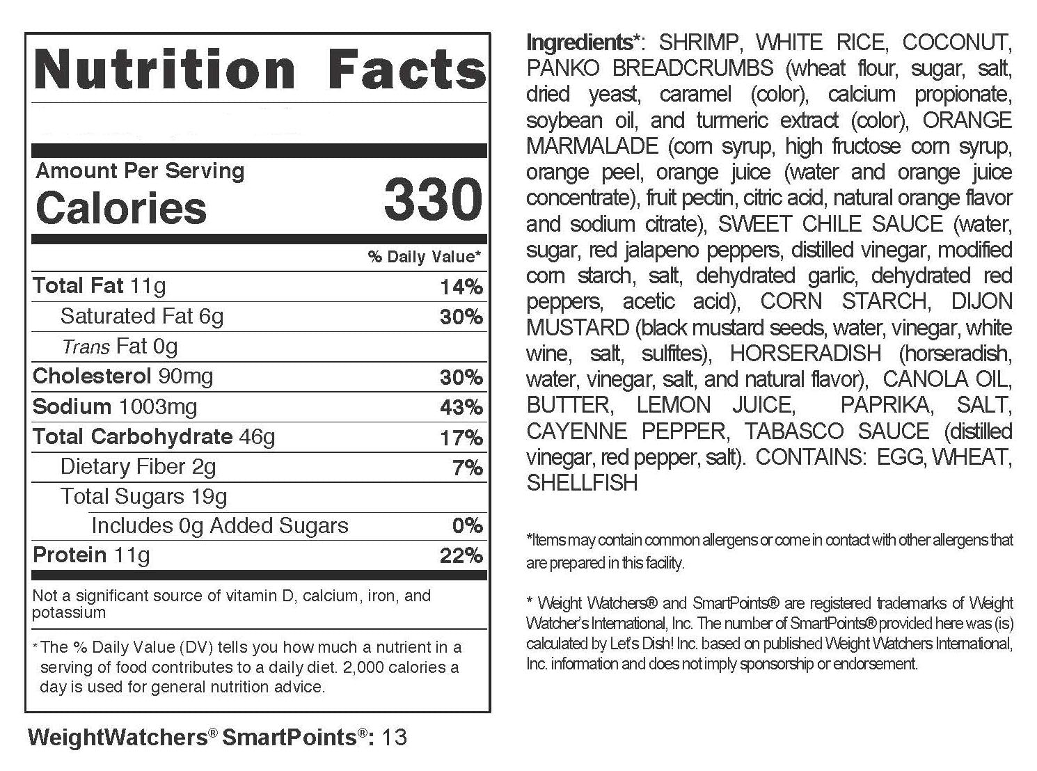 Coconut Breaded Shrimp with Rice 6 Serving
