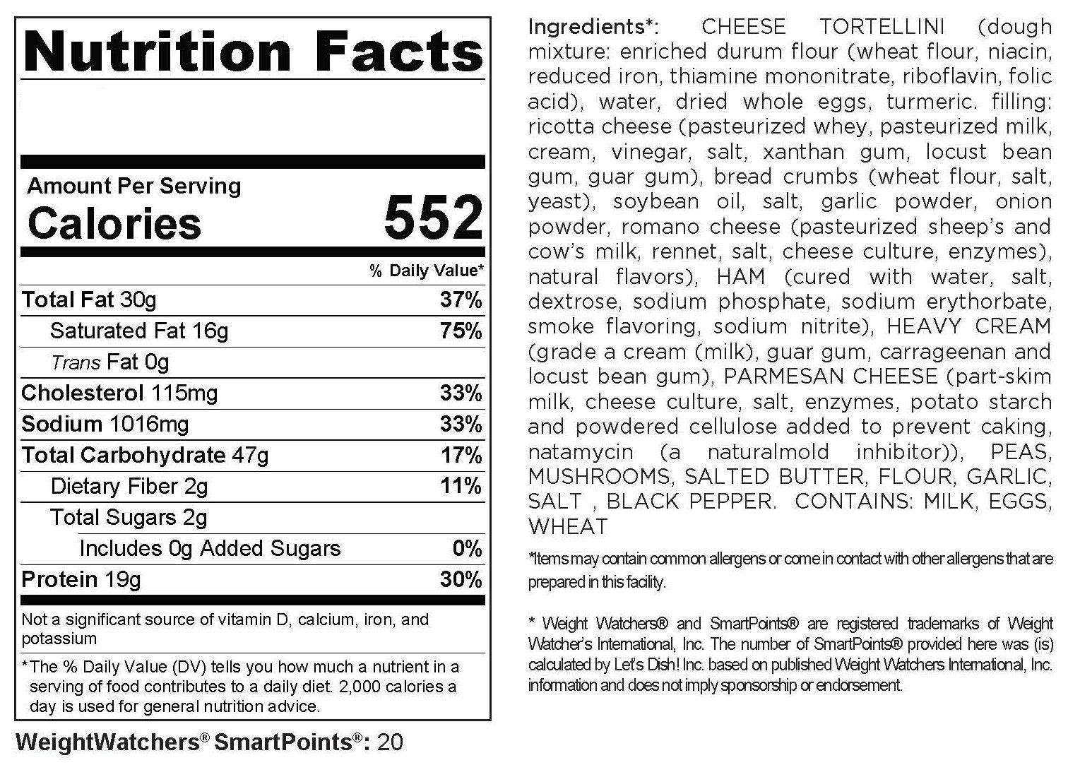 Creamy Three Cheese Tortellini with Ham 6 Serving